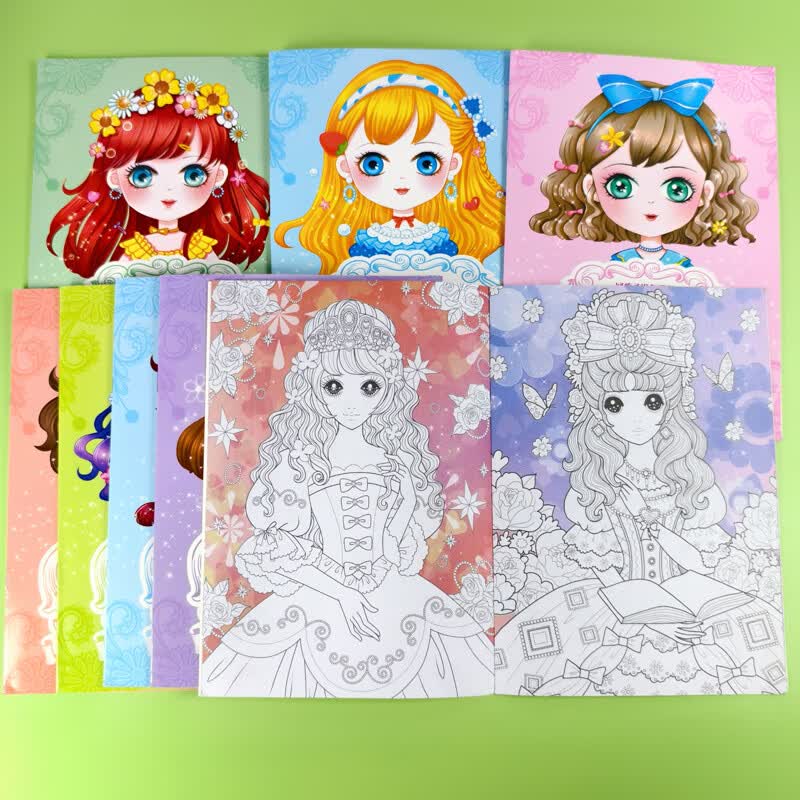 公主秀涂色画本 一套8本共128副图案3-6-8-10岁 儿童填色幼儿园小学生涂鸦绘画书 适用于干色工具 一套8本共128副图案