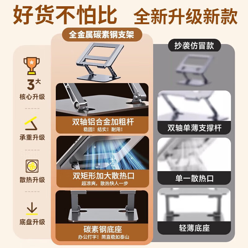 努兰【现货现发】笔电支架电脑折叠散热站立式桌面底座立式升高托 托 标准款[深空灰色+加大散热+小矽