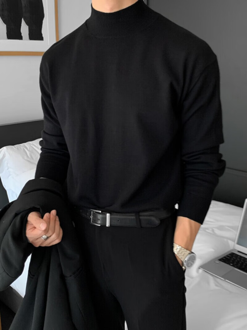 德绒半高领打底衫男秋冬季加绒西装内搭上衣成熟稳重男装长袖t恤 【深灰色+杏色】 两件装 5XL 190-205斤