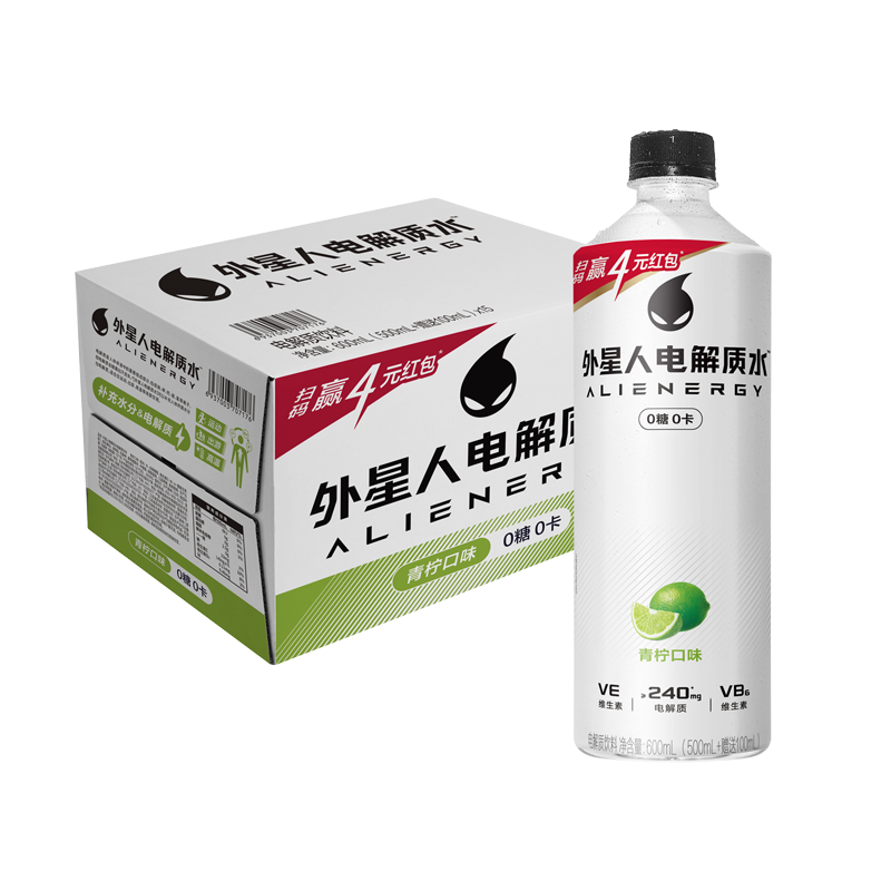外星人电解质水0糖0卡饮料 青柠口味 600mL*15瓶 整箱装