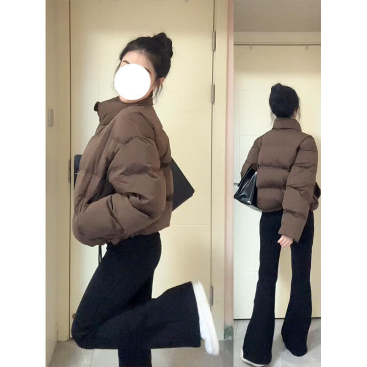 小红书短款美拉德穿搭肯豆棉服外套女冬季小个子加厚立领宽松 棕色 S