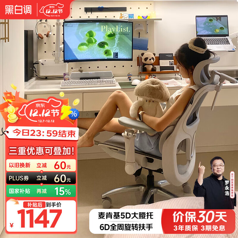 黑白调P2 Ultra人体工学椅电脑椅办公椅人工力学椅学习电竞椅子国家补贴