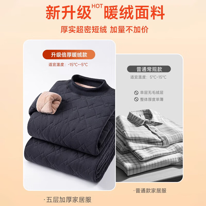 罗蒙（ROMON）情侣款加绒加厚保暖套装冬季新款休闲百搭半高领厚暖夹棉内衣男 5N280012紫色【女款】 L （建议男90-115/女80-100斤）