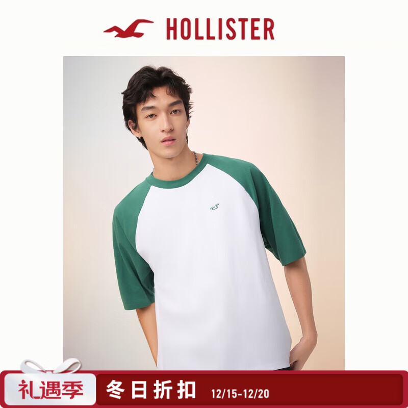 HOLLISTER经典小海鸥图案25夏情侣重磅棉质T恤男女装324-5461 绿色撞色 S (175/92A)