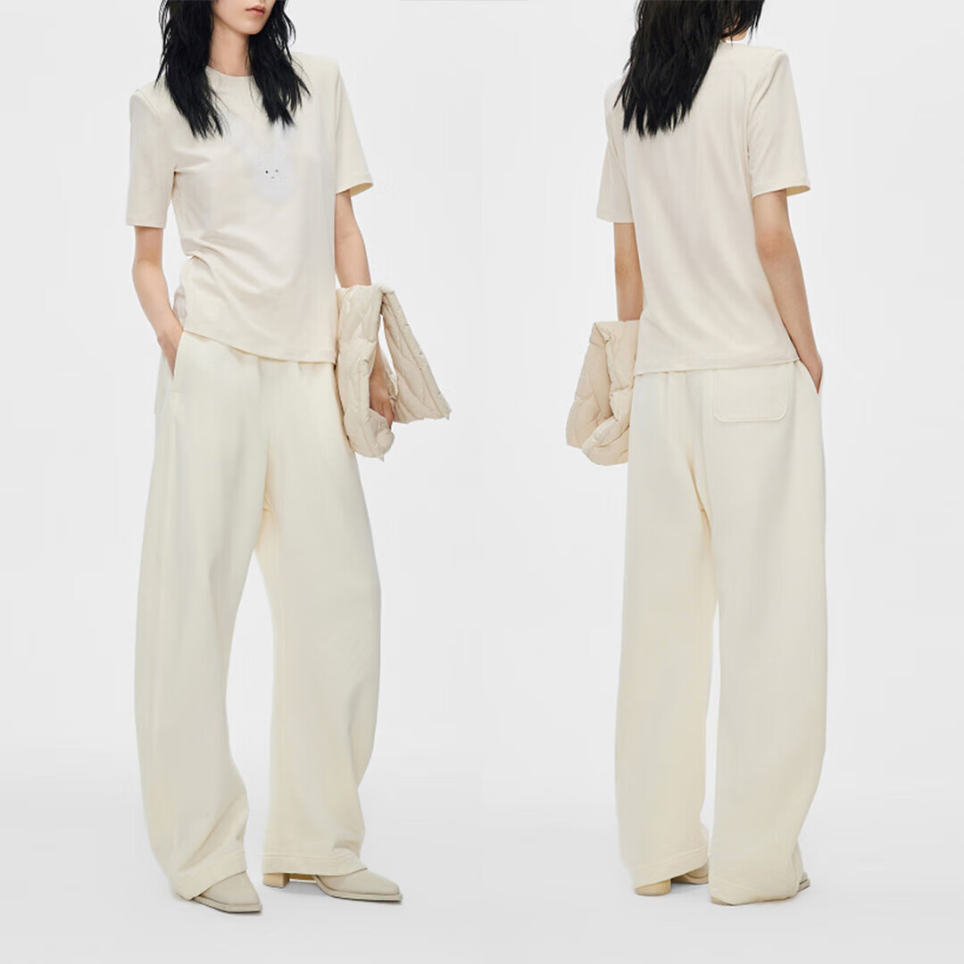 GUMILO【鹦鹉梨严选】江南宽松加绒香蕉裤休闲百搭运动纯色简约RRK1163 白色 S 110-130