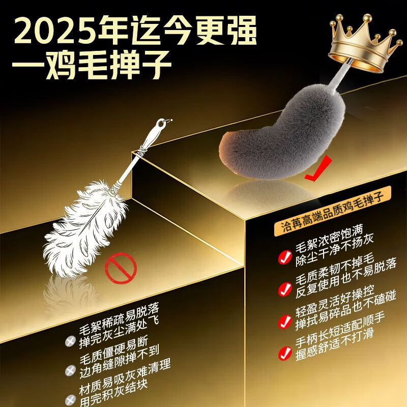洽苒德国鸡毛掸子伸缩杆静电除尘扫灰家用扫天花板高处缝隙清洁 【全长2.5米/可擦4米高】+纱窗刷 1个