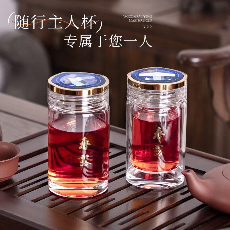 格亚（GEYA）春露小巧玻璃杯主人杯男女士口袋杯玻璃花茶杯水杯杯子精致礼盒装 双层杯（有滤网）180ml