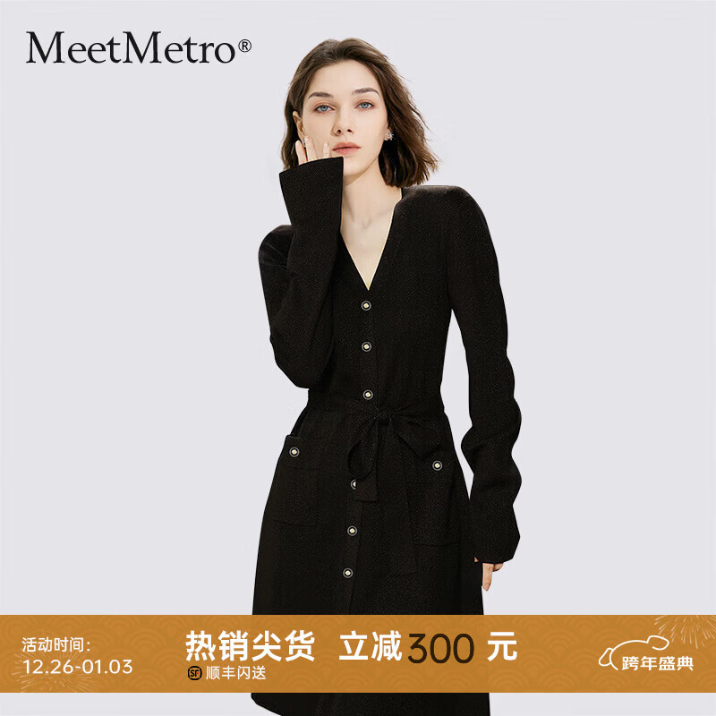 MeetMetro��������ɫ�ձ�����֯����ȹŮ2025�＾�¿ʽV��С��ȹ ��ɫ S 189Ԫ