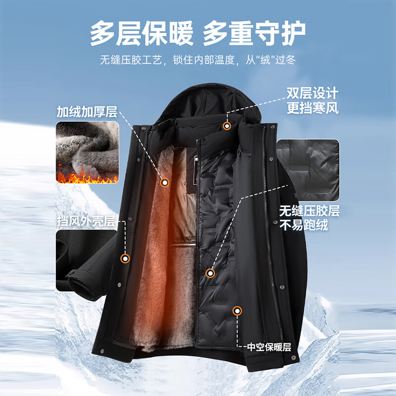 SHANSHAN杉杉男士羽绒服冬季90鹅绒一衣三穿可拆卸内胆连帽加厚保暖外套 黑色 2XL /185【推荐体重140-155斤】