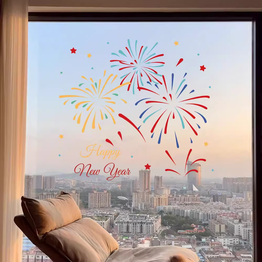 赛瓦凯新年窗花玻璃贴2026马年春节装饰元旦门店烟花贴画玻璃门静电贴纸 [店长力推]璀璨烟花 【双面同色】30cm×30cm