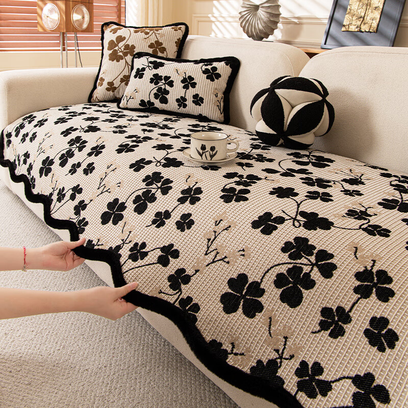 金拾美月异形仿棉麻沙发垫四季通用2026新款防滑一片式直排坐垫套罩盖布巾 异形栀年-黑色 70cm*70cm