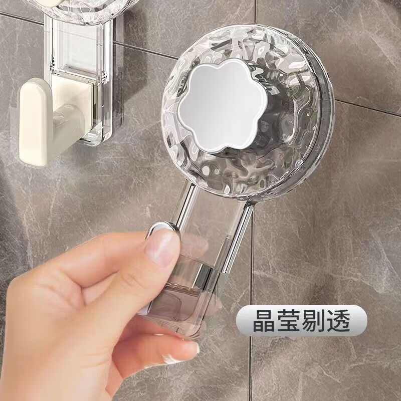 【精选百货】真空吸盘挂钩免打孔浴室无痕强力粘胶厨房承重卫生间 3个透明吸盘底座+米色按钮/钩