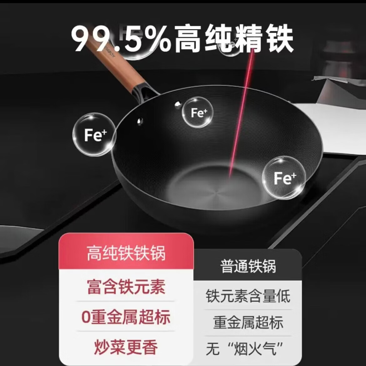 康巴赫炒锅含钛不粘锅精铁无涂层家用煎炒一体平底锅电磁炉燃气炉灶通用 【100%精铁】适合3-5人 32cm 【三次开锅发货|不粘不锈|好养锅】