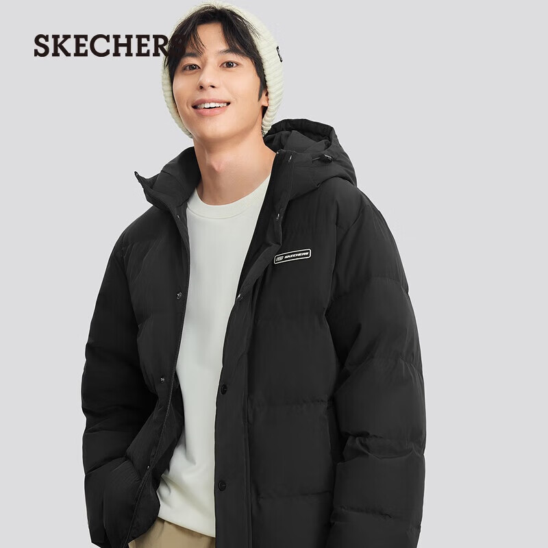 斯凯奇（Skechers）羽绒服冬季连帽保暖百搭外套休闲短款大衣男女同款L324U154
