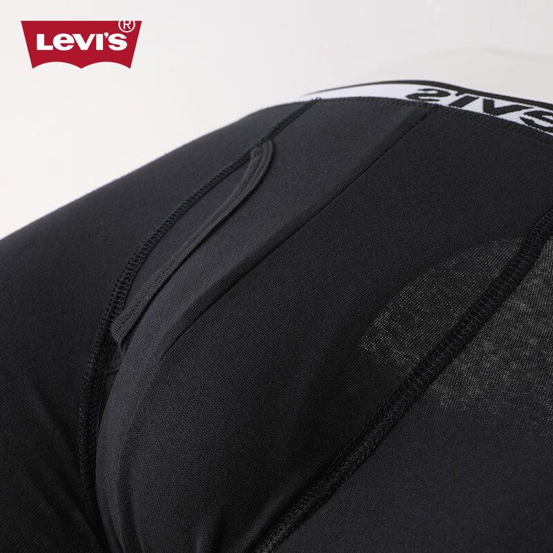 李维斯（Levi's）男士内裤平角高端中腰四角短裤加长运动休闲款透气防摩擦棉质4条 黑色 4条 S 170/76A