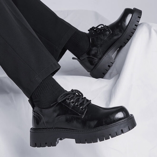 Walker Shop皮鞋男商务轻奢2026新款英伦正装大头皮鞋厚底内增高休闲皮鞋男款 黑色 39