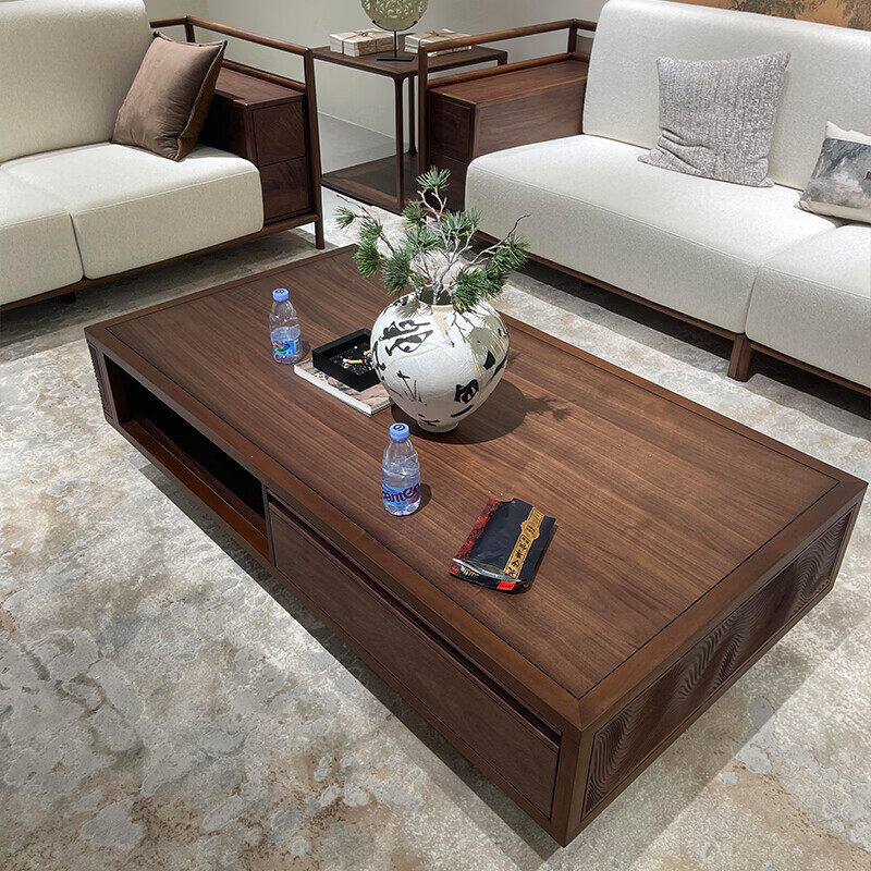 新中式黑胡桃木客厅沙发高端实木布艺沙发设计感小户型客厅三人位 定制联系客服