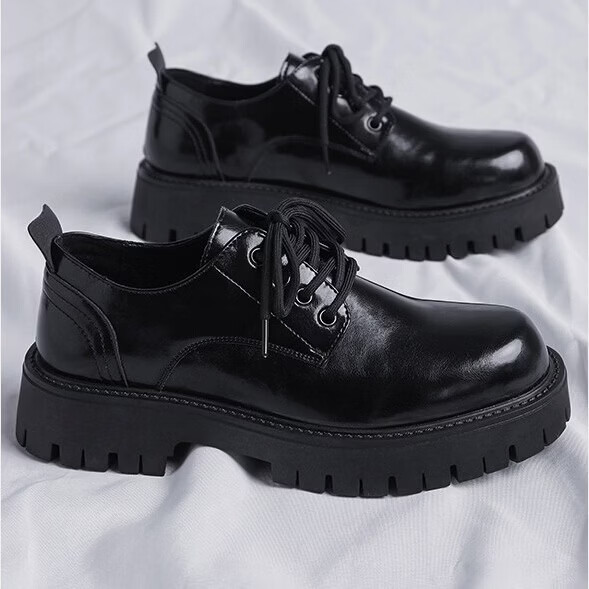 Walker Shop皮鞋男商务轻奢2026新款英伦正装大头皮鞋厚底内增高休闲皮鞋男款 黑色 39