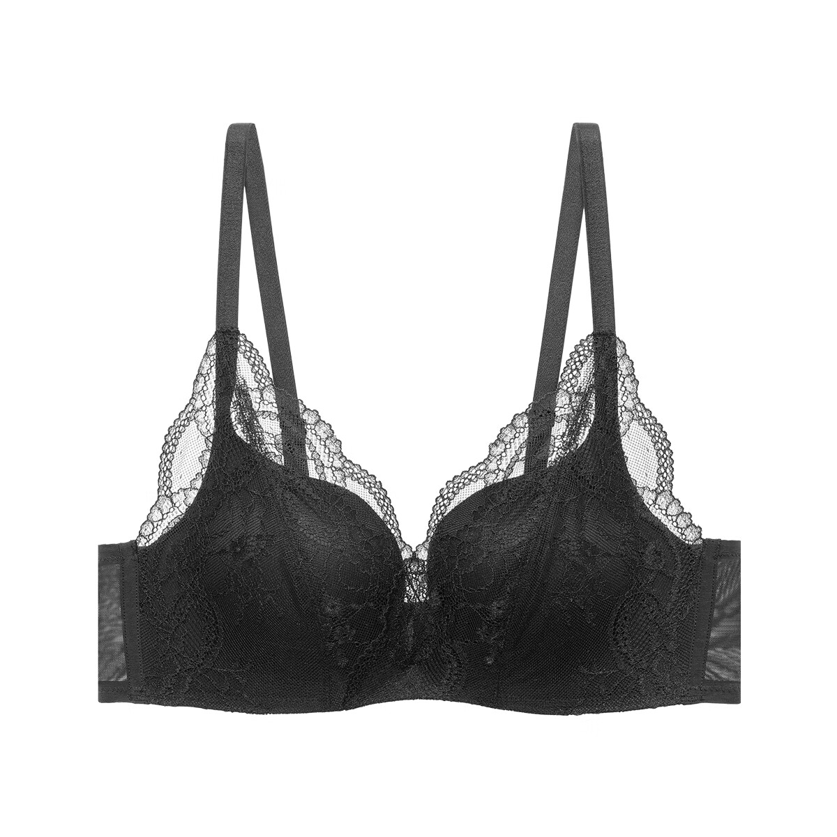 安莉芳【花园蕾丝舒挺杯】上薄下厚小胸聚拢内衣无钢圈显大文胸38节礼物 花园夜色 BLK 文胸 75B