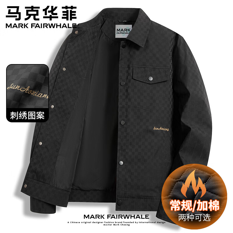 马克华菲【棋盘格】翻领休闲夹克男士春秋季青年潮流百搭刺绣防风茄克外套