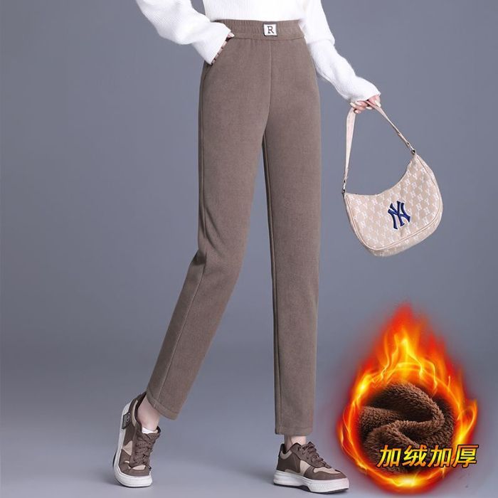 WAMLBN秋冬新加厚妈妈裤高腰弹力休闲裤宽松显瘦直筒裤女长裤加绒 黑色【加绒加厚】 3XL 【115-130斤】