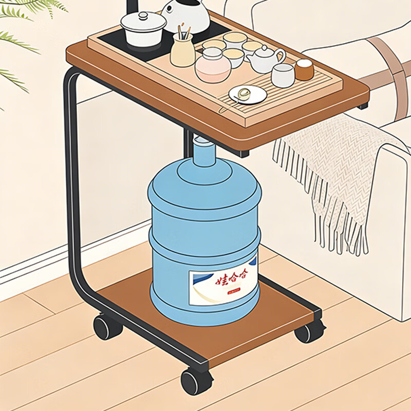 尔思家茶几客厅轻奢高级感2025新款现代简约茶桌边柜可移动沙发边侧柜 黑架+胡桃色