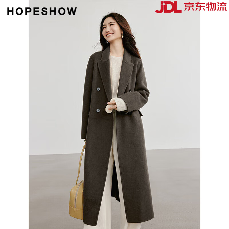 红袖（hopeshow）感2024新款女装100绵羊毛双面呢大衣 松露棕0B2 XS