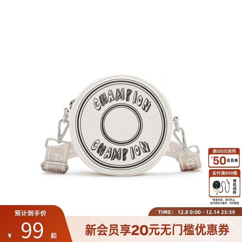 Champion冠军甜甜圈圆饼包校园休闲风斜挎包男女包随身小包 米白 均码