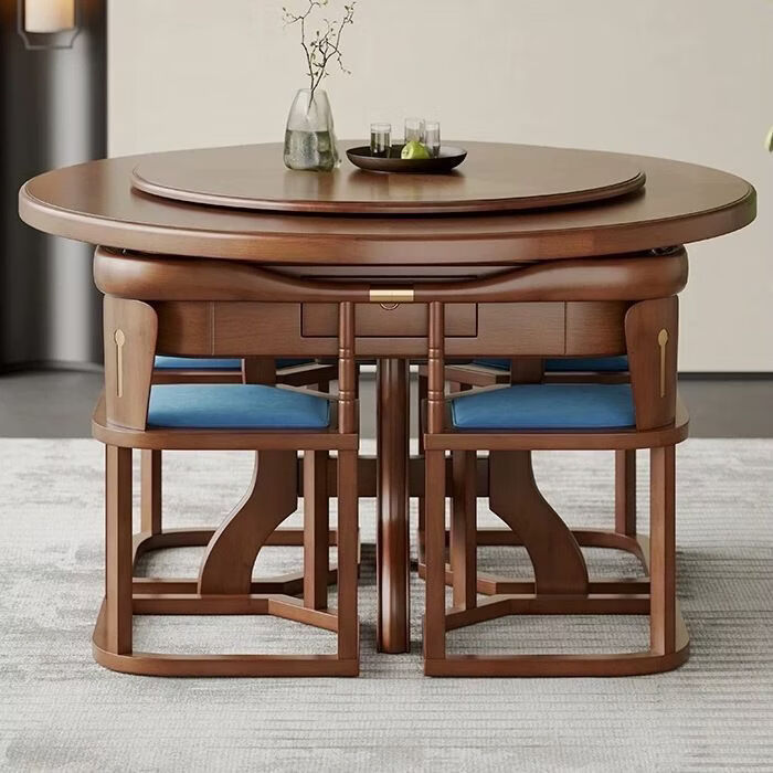 新中式麻将桌实木麻将桌面板家用两用电动全自动麻将机餐桌两用 网红桌带椅子加圆桌面