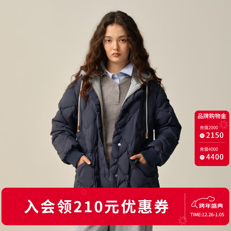 ELAND衣恋羽绒服女单排扣鸭绒户外休闲外套2025冬季新款 藏青色(59)Navy S /160