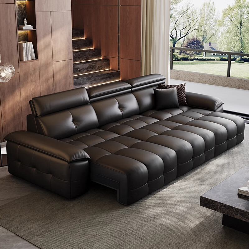 泊家真皮电动沙发客厅轻奢高级感2025年新款小户型功能沙发床一体两用 3.58米四位/4电机+遥控+app声控 360°全真皮/2.0中厚粒面全青皮