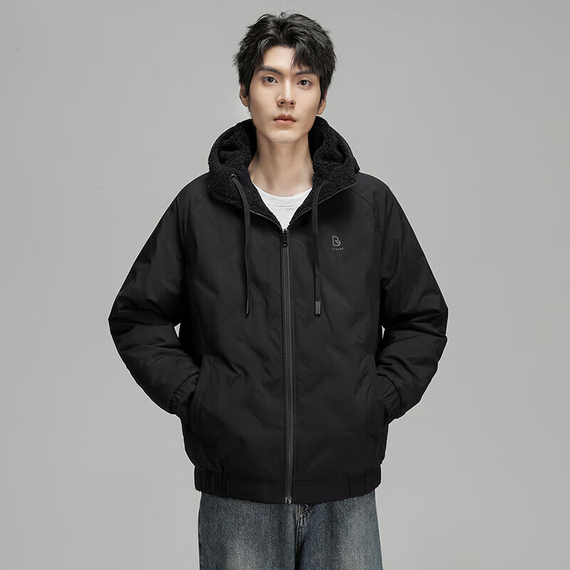 【鹦鹉梨专属】|新款男士仿羊羔绒羽绒服外套双面穿 黑色(男） L (175)