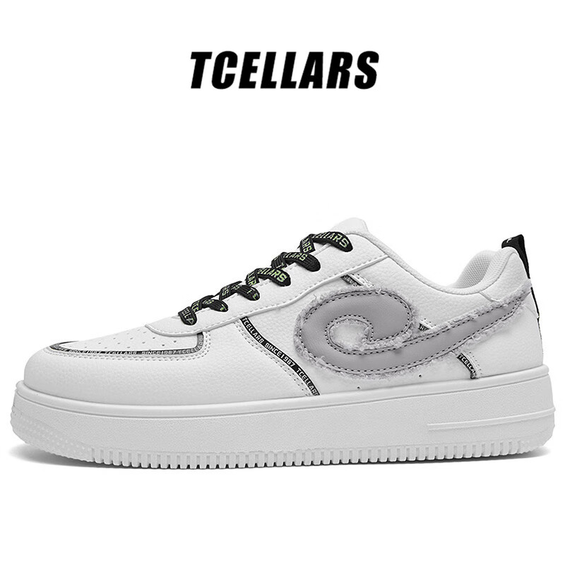Tcellars板鞋男鞋2026春季新款荧光潮鞋低帮厚底增高运动休闲鞋子男款 影风白 39