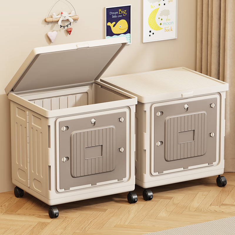 馨婺家衣服收纳箱整理箱子大容量超大家用翻盖带轮可折叠衣物被子储物柜 灰色-中号【可折叠】无盖