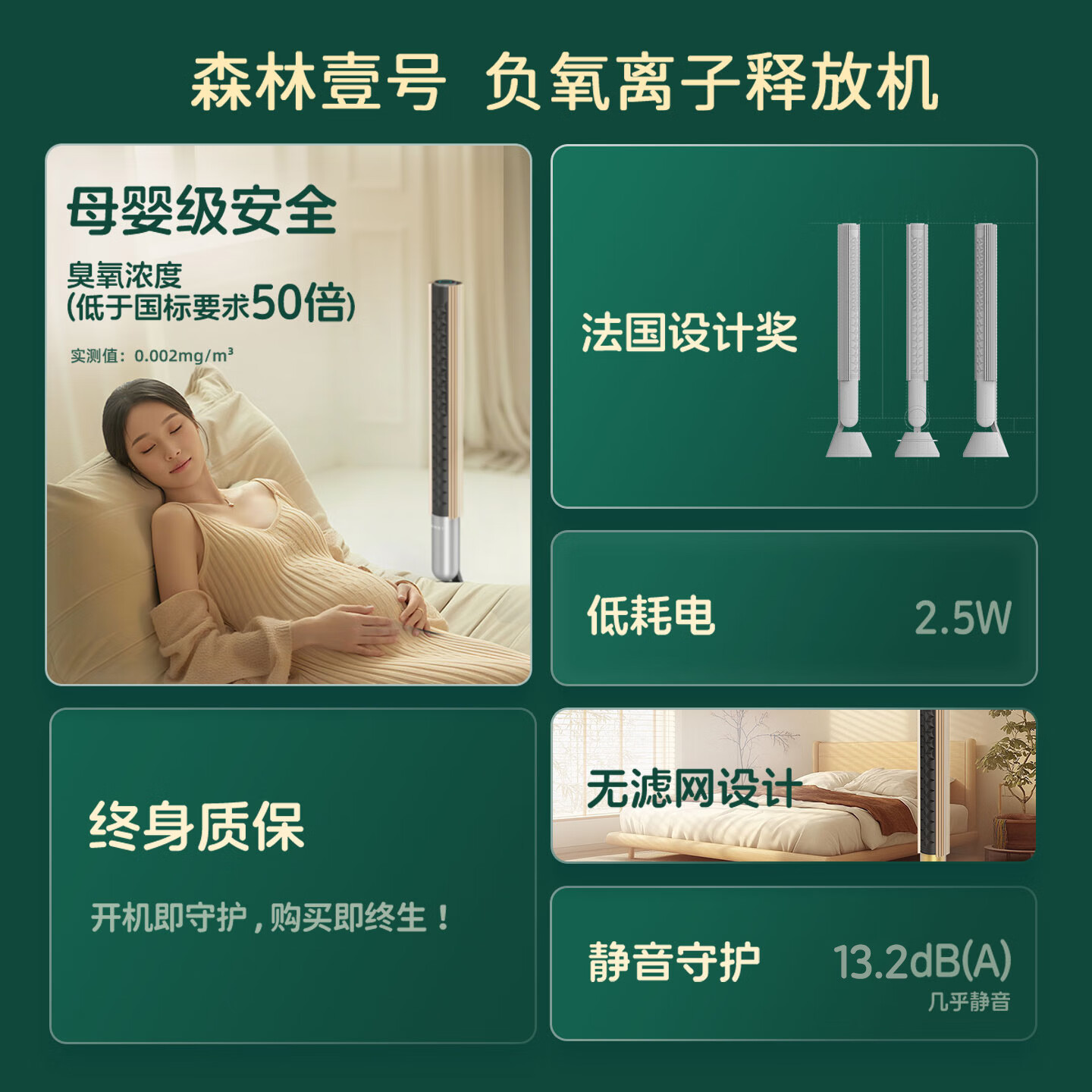 森林壹号家用空气净化器负氧离子发生器无耗材睡眠仪新房除甲醛雪茄烟味消毒机森林氧吧 地脉铜