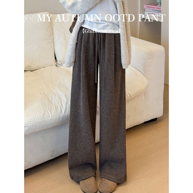 有只绵慵懒羊羔绒糯米裤子女秋冬加绒新款高腰休闲小个子直筒阔腿裤 黑色羊羔绒 加绒【无口袋】 XL 适合110-140