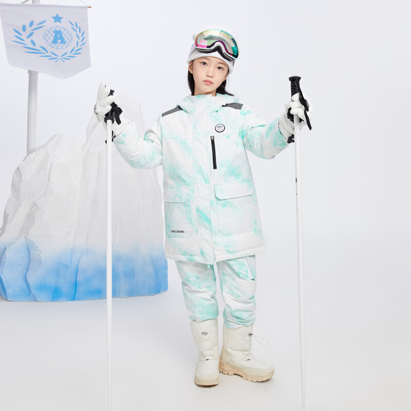 安奈儿（Annil）童装女童中长款羽绒服24冬新款 绿调花 110