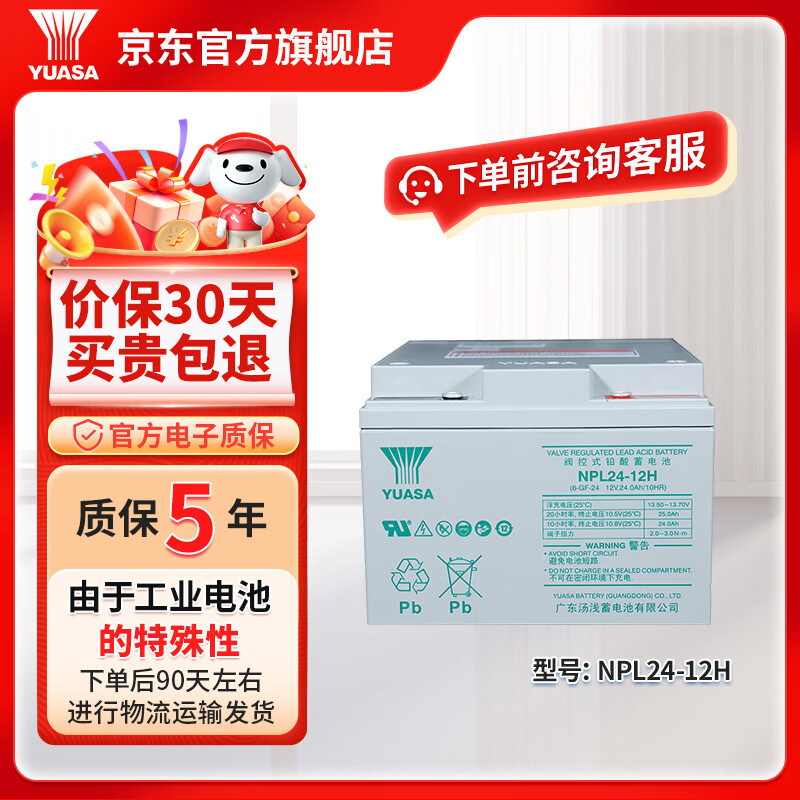 汤浅YUASA NPL系列铅酸免维护蓄电池 12V UPS不间断电源应急电源 NPL 24-12H【下单需咨询客服】
