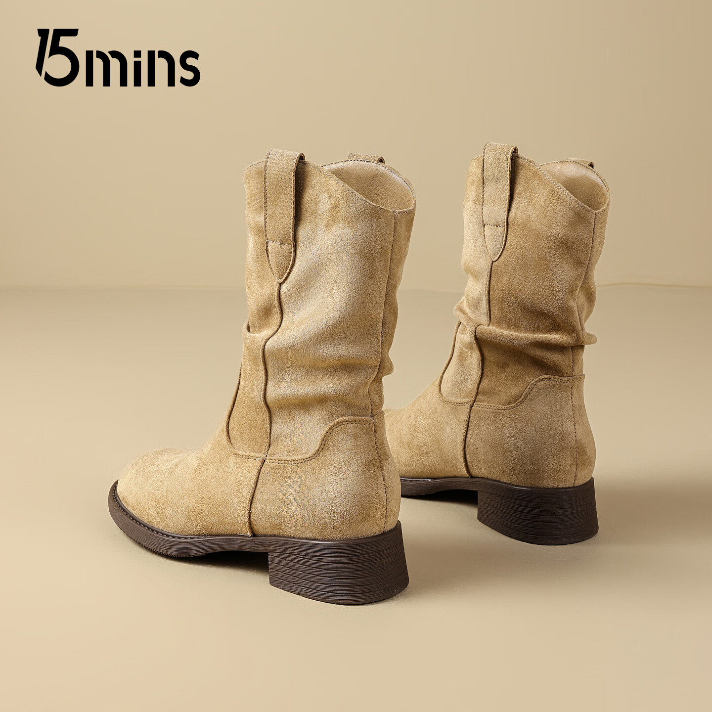 15MINS时装靴女2026冬新款短靴女复古简约厚底增高显瘦显腿长堆堆靴女鞋 D2575BQ5杏色 37