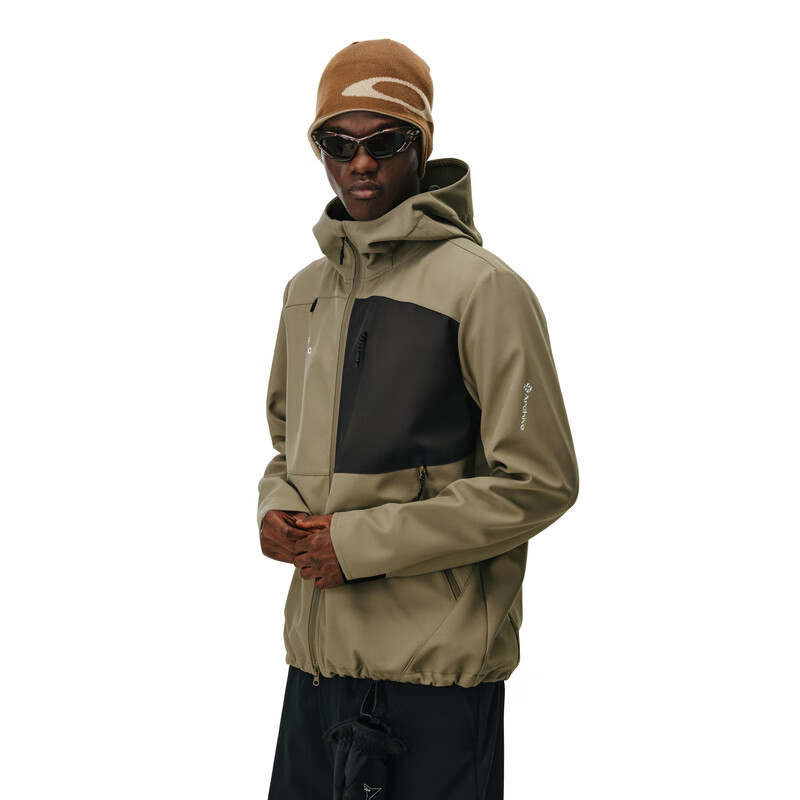 FPA撞色防泼水软壳冲锋夹克外衣 高级感休闲户外运动防风连帽外套 卡其色 S