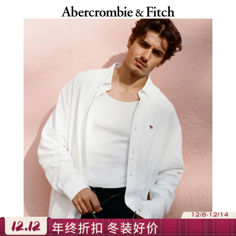 Abercrombie &amp; Fitch【牛津衬衫】经典小麋鹿图案男装25春夏美式长袖衬衫125-5083 白色 XL (180/116A)尺码偏大