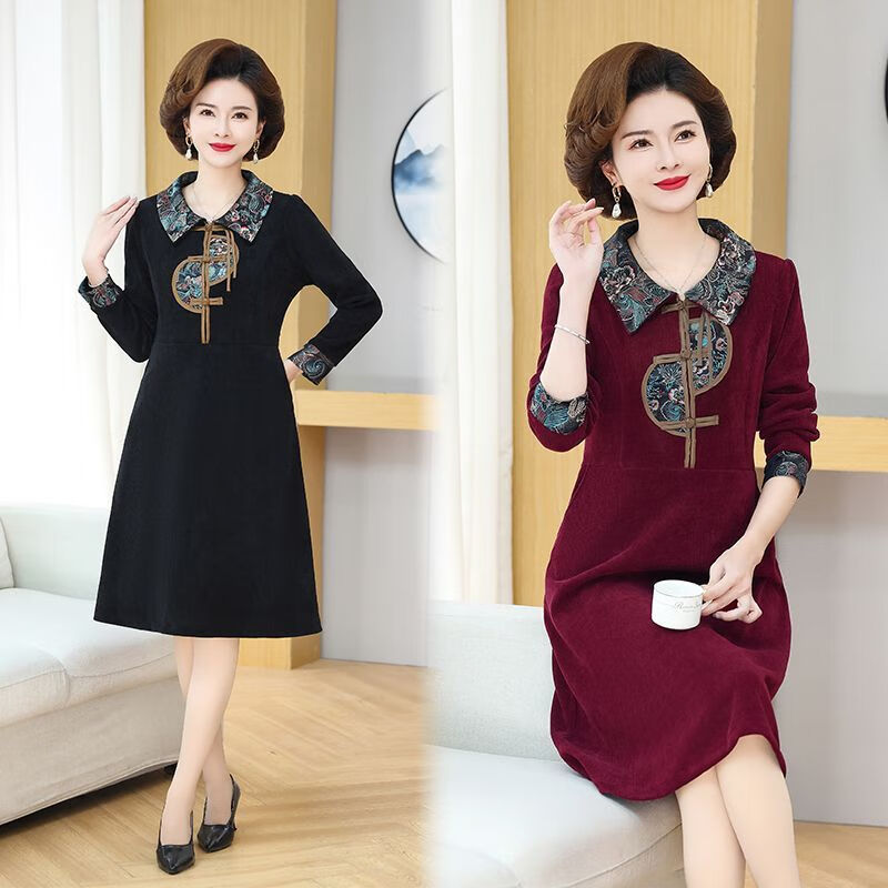2025新中式洋气复古连衣裙春季新款时尚长袖裙子改良显瘦旗袍秋季 酒红色 XL 建议90-105斤