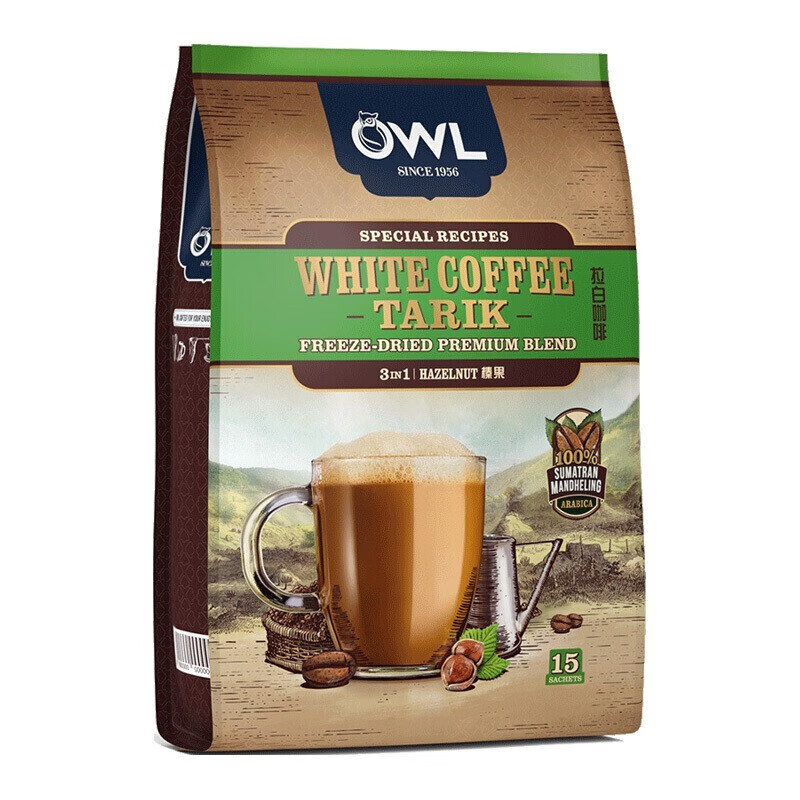 猫头鹰（OWL）白咖啡 马来西亚原装进口 即溶速溶咖啡拉白咖啡 白咖啡榛果味600g/15条