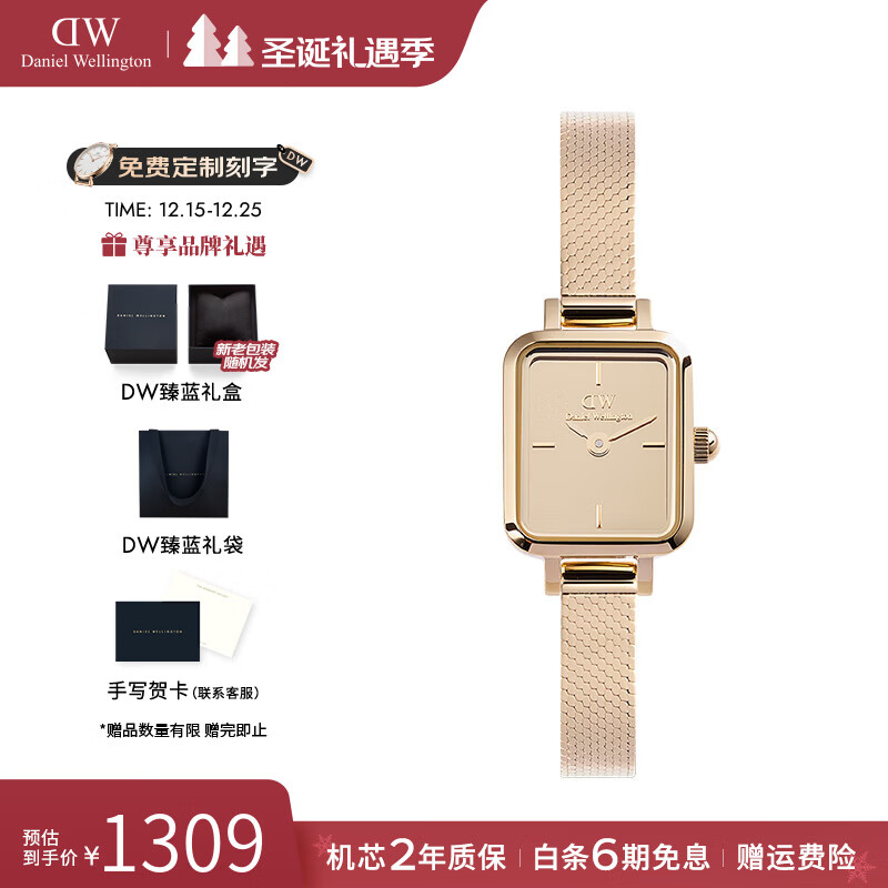 丹尼尔惠灵顿（DanielWellington）dw手表女 镜面小方糖简约女士手表欧美腕表 七夕情人节礼物送女友 镜面玫