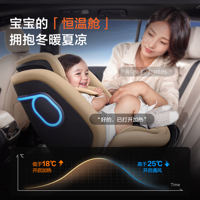 两只兔子Buddy Buzzy儿童安全座椅婴儿安全座椅儿童座椅APP语音通风加热汽车座椅提篮 求知2pro-极空黑