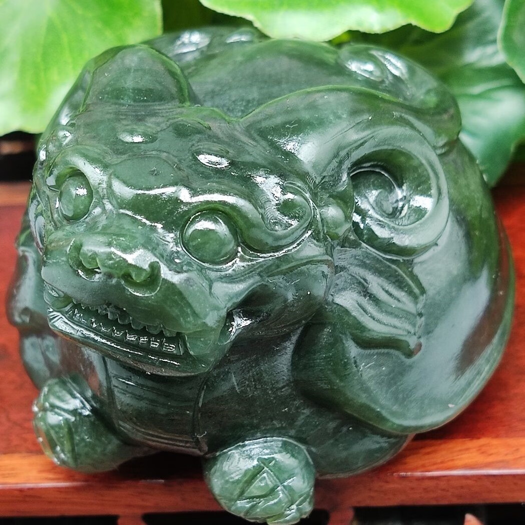 珠佩丽新疆和田玉碧玉龙龟把件摆件细腻油润玉质通透 红色