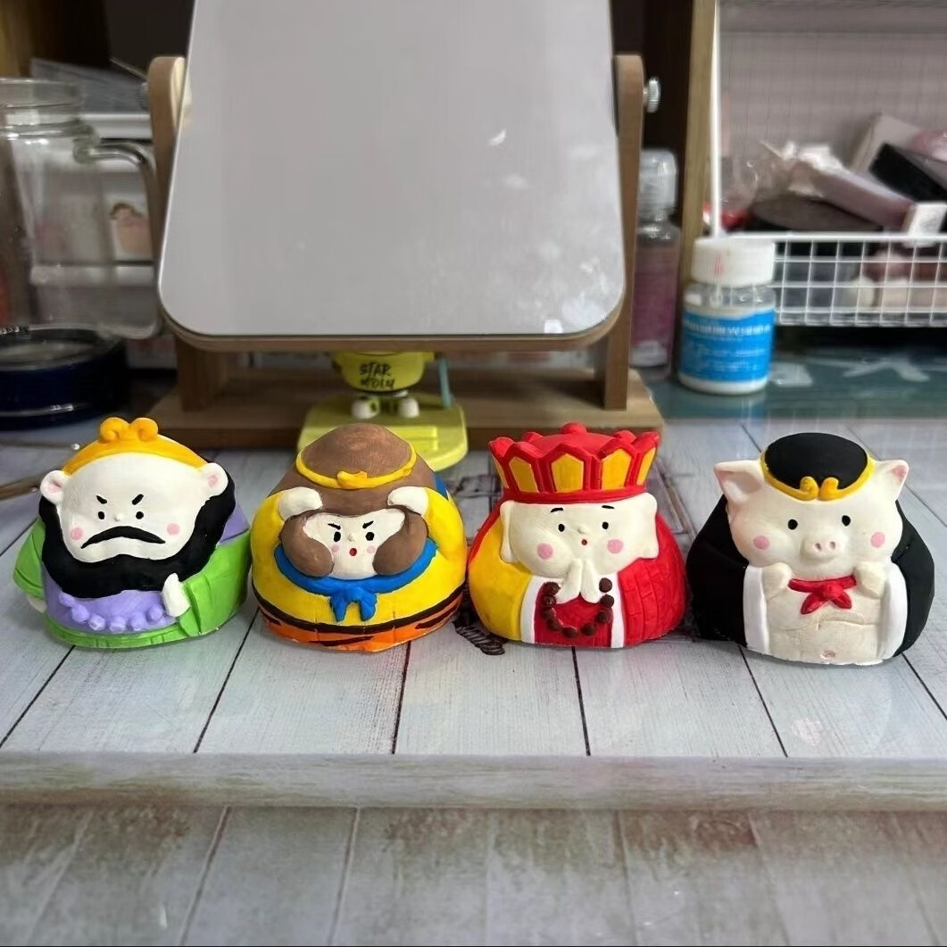 贝可麦拉（beikemaila）石膏涂鸦娃娃彩绘填色手工DIY白模画画儿童亲子涂色公主礼物玩具 4个萌西游3D石膏白模+1套颜料 1套颜料含【12色颜料条+2画笔】