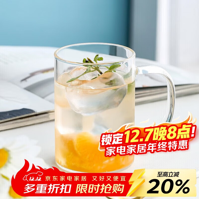 唯铭诺玻璃杯耐高温泡茶杯子男士办公室带把喝水杯单层高硼硅玻璃杯