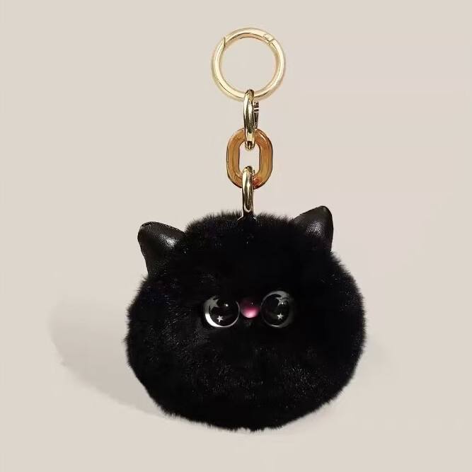 【澳都汐梦】獭兔毛异瞳小猫咪汽车钥匙扣挂件毛绒公仔书包包挂饰 黑色 京东折扣/优惠券