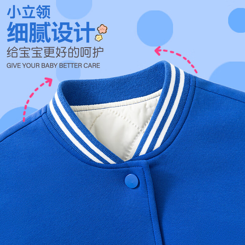 小猪班纳儿童棉服2025新款男童冬季加厚棒球服休闲宽松女童冬装甜美风外套 宝蓝 110 (建议体重30-38)